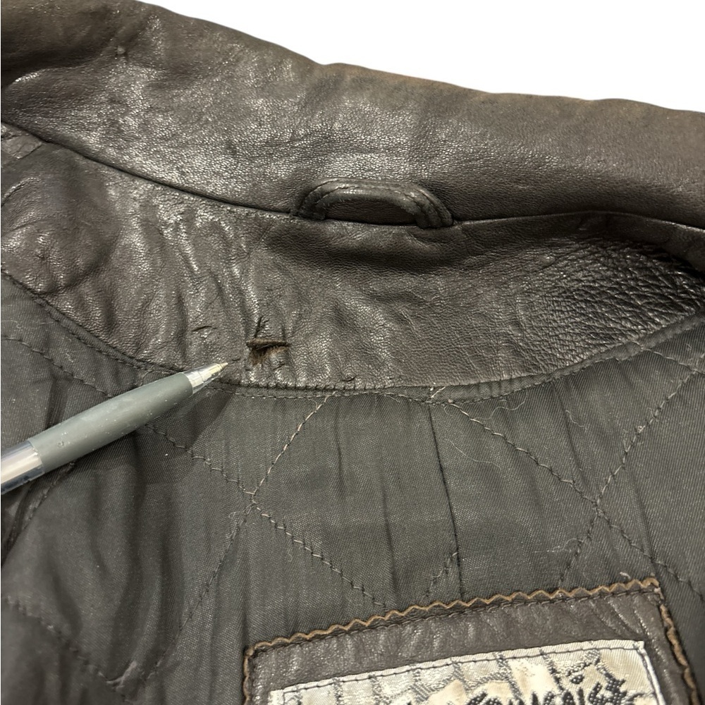 BLACK LEATHER BELTED GRUNGE PUNK GOTH TRENCH COAT FRENCH VERSION FRANCAISE SZ L - Picture 15 of 17